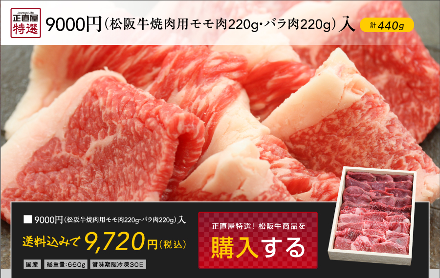 松阪牛　焼肉用モモ肉220g、バラ肉220g入 松阪牛ギフト